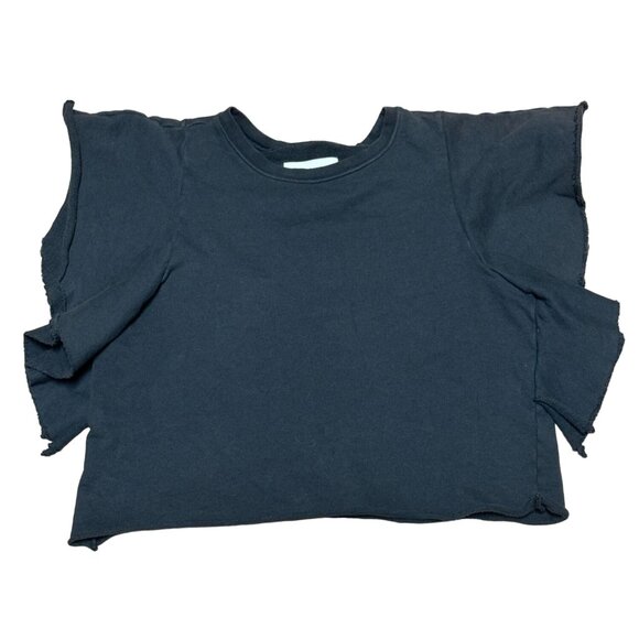 PISTOLA Flutter Sleeve Grey Fleece Scoop Neck Crop Top Blouse Women's Small h2 - Picture 1 of 6